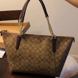 Coach Signature Ava Chain Tote Shoulder Handbag